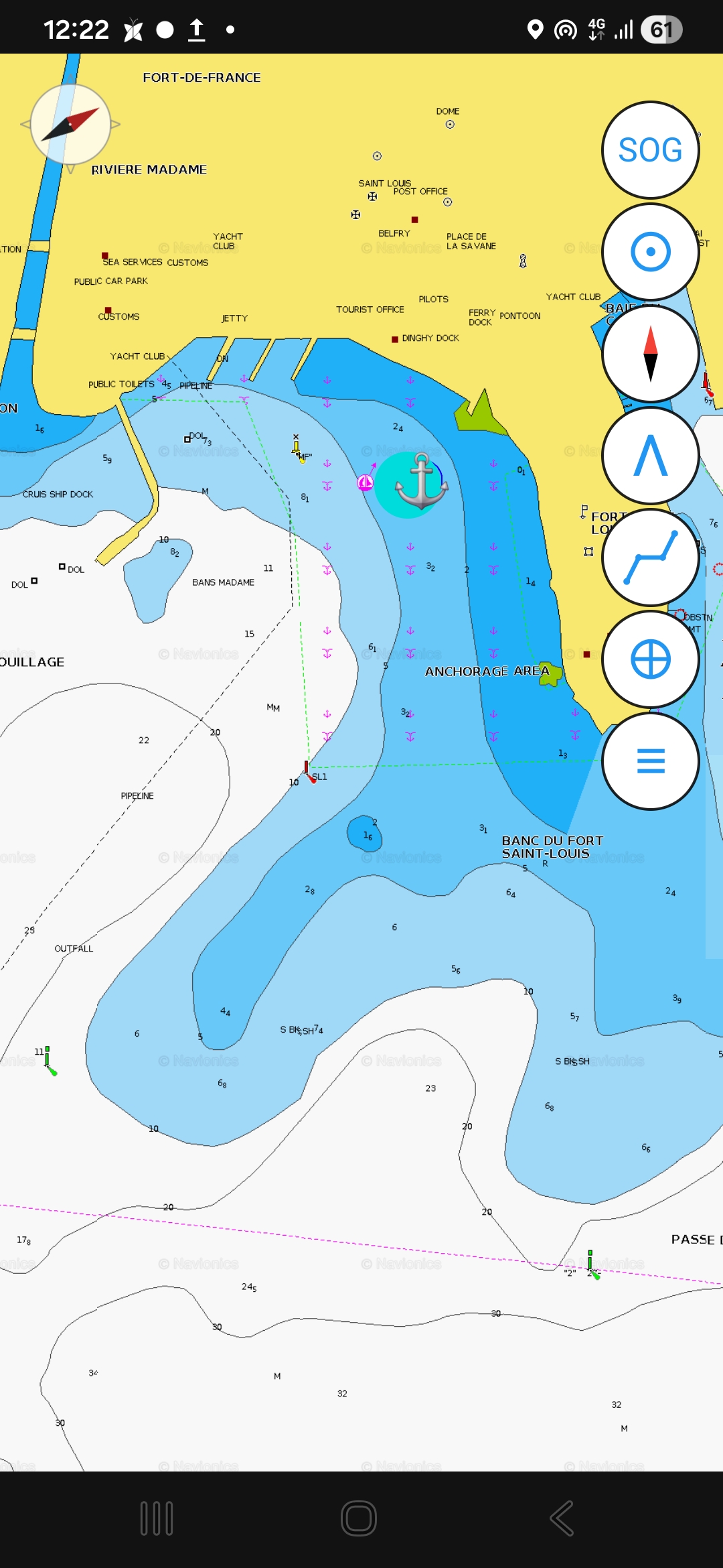 Offline nautical chart of an anchorage shown inside Sleepy Sailor